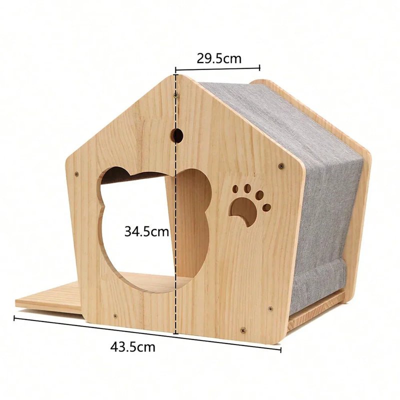 Wall-Mounted Wooden Cat Climbing Shelf with Sisal Scratching Post