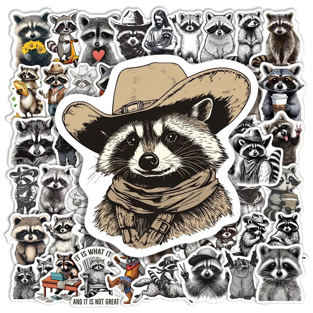 Fun Cartoon Raccoon Vinyl Stickers Pack – Waterproof Decals for Laptops, Water Bottles & Journals