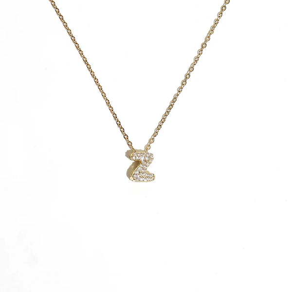 Collier initial Z en or avec des pierres de zirconium cubique