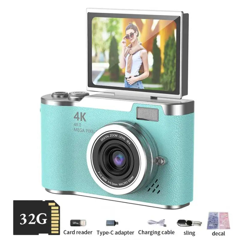 4K Digital Camera with 2.4-Inch Flip Screen and 48MP Sensor