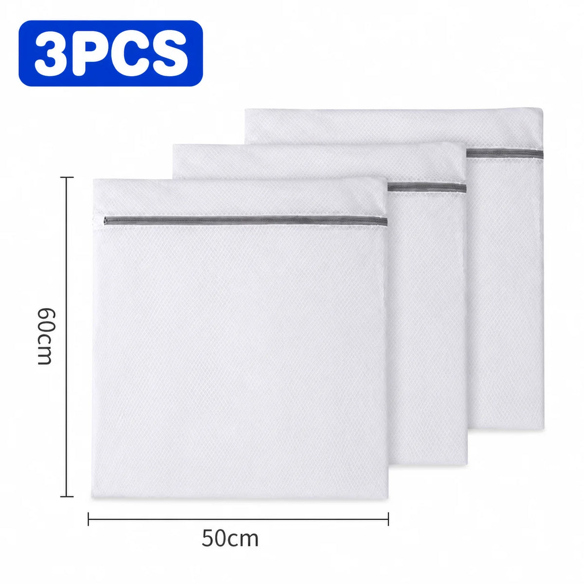 Three white mesh laundry bags for delicates wash bags shown side by side.