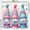 Kit de peinture de diamants avec trois gnomes mosaïques colorés en rose et bleu avec des accents floraux