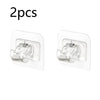 Two clear self-adhesive curtain rod hooks are shown, packaged as a set of four or eight.