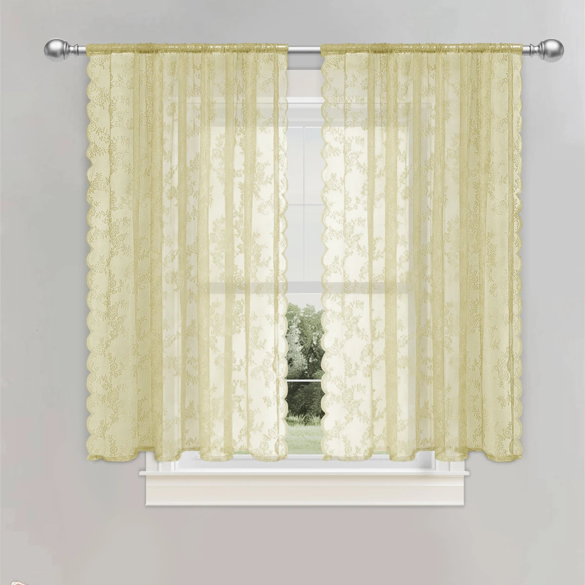 Romantic Lace Sheer Curtain with Floral Design