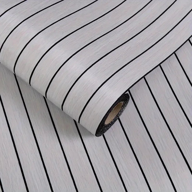 Roll of extra thick 3D wood grain self-adhesive wallpaper with black stripes rolled up