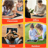 Quatre scènes montrant des enfants utilisant une tablette d'écriture LCD en classe, à la maison et dehors.