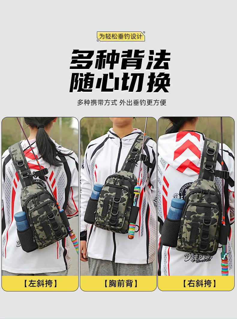 Waterproof Crossbody Fishing Gear Bag with Rod Holder