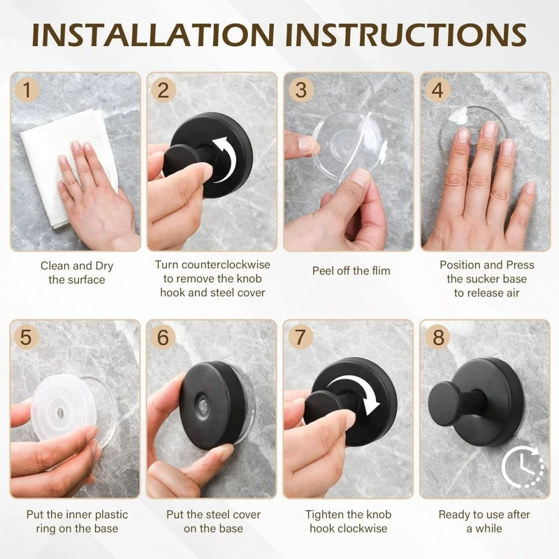 Stainless Steel Suction Cup Hooks - No-Drill Towel Holder