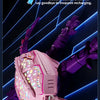 Pink remote control wall-climbing gecko toy with LED eyes and 360 rotation against a dark blue background.