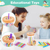 A woman is showing a wooden color sorting toy to a young girl, demonstrating fine motor skills for toddlers.