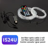 A set of fiber optic cables and a remote control for an RGB music-sync car interior LED light strip.