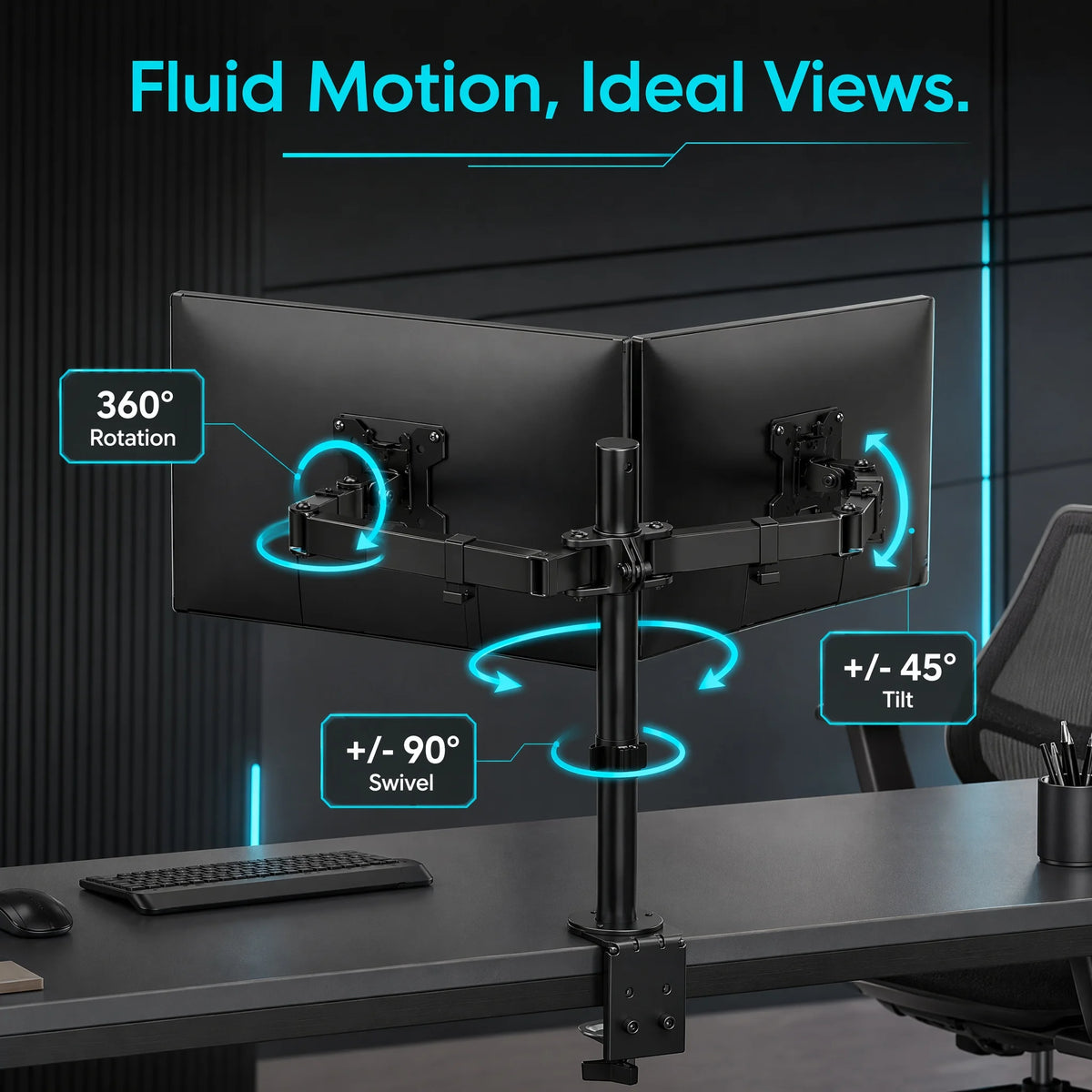 Heavy-Duty Dual Monitor Stand with Full Articulation for Desks Up to 32 Inches