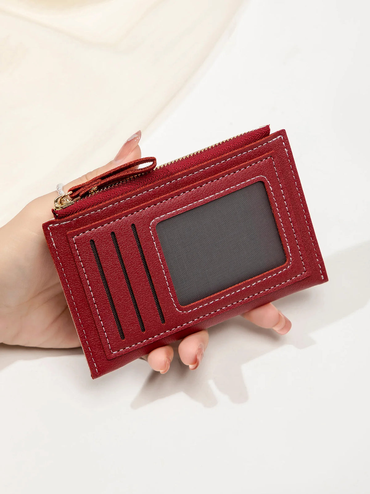 Slim Leather Card Holder Wallet with Secure Zipper