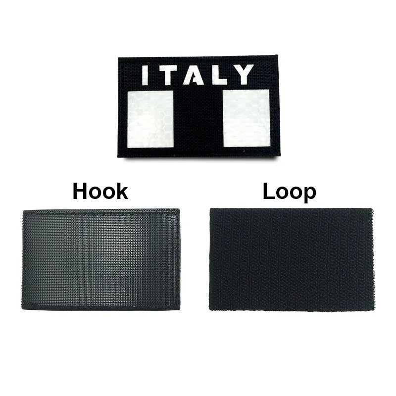 Black and white Italy flag patches with hook and loop backing