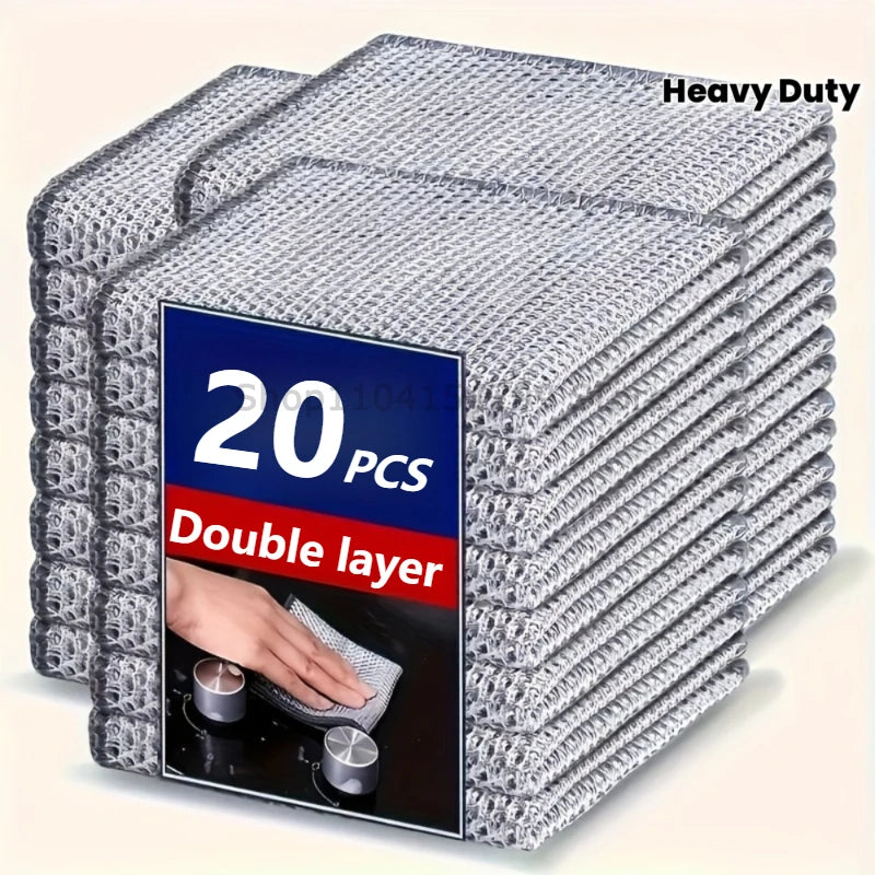Double-Layer Steel Wire Cleaning Cloth with Microfiber Mesh