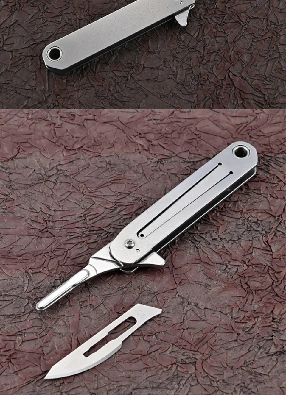 Compact Stainless Steel Folding Knife with Keychain