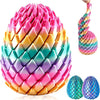 A vibrant, multi-colored twisty fidget egg stress relief toy with a pink and yellow exterior and a spiraled design.