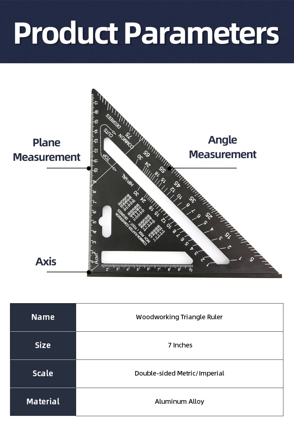 7-Inch Aluminum Alloy Triangle Ruler for Precision Marking