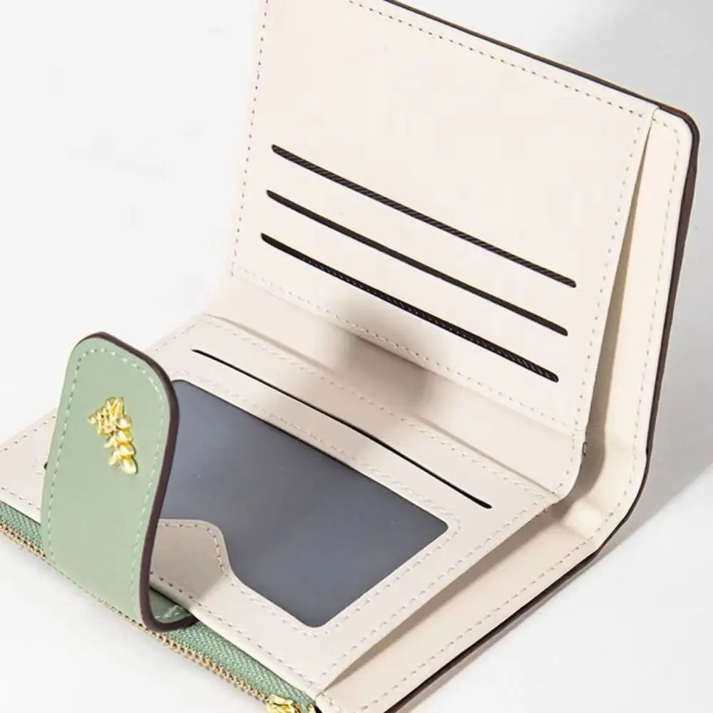 Slim PU Leather Zipper Wallet with Floral Detail