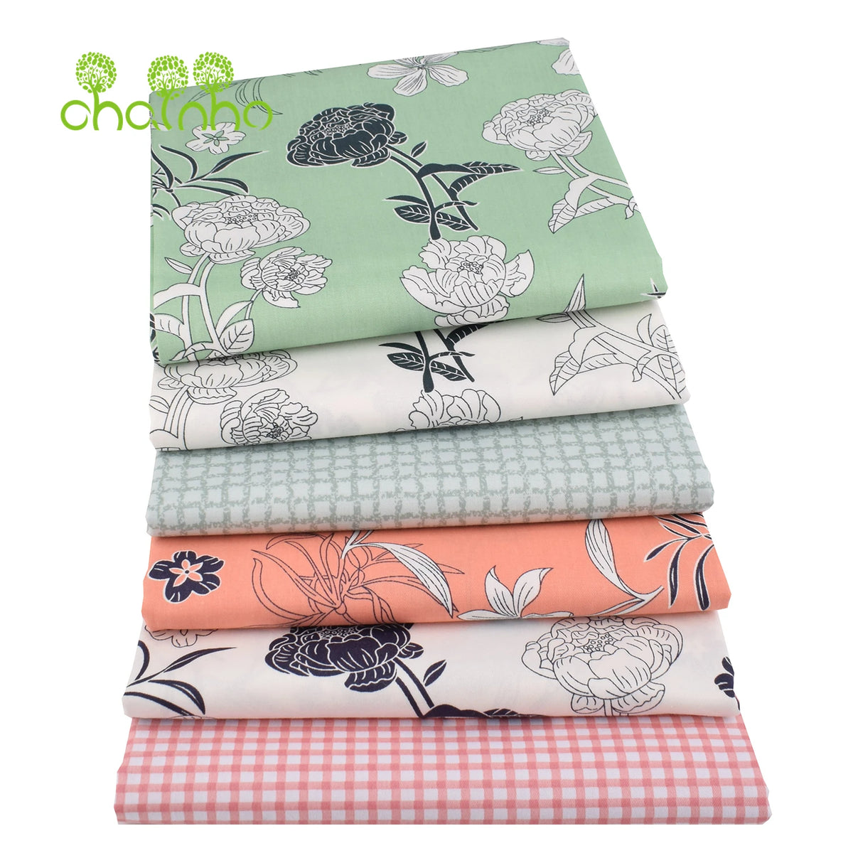 Floral Printed Twill Cotton Fabric for Quilting & Sewing – 6 Piece Set