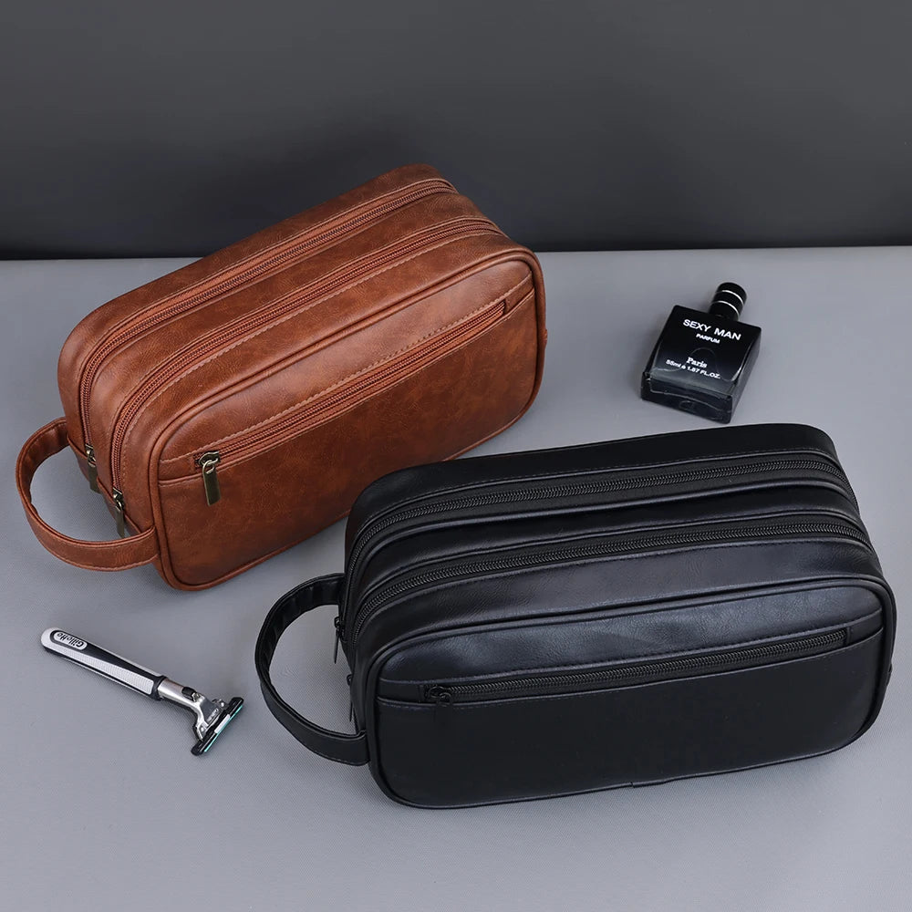 Premium PU Leather Double-Layer Toiletry Bag for Travel