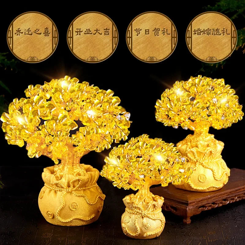 Golden Citrine Crystal Money Tree – Feng Shui Wealth Charm