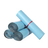 A roll of light blue heavy-duty waterproof poly mailer bags for shipping and storage.