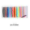 A strip of 21 colored embroidery threads laid out horizontally for creative hand embroidery stitches.