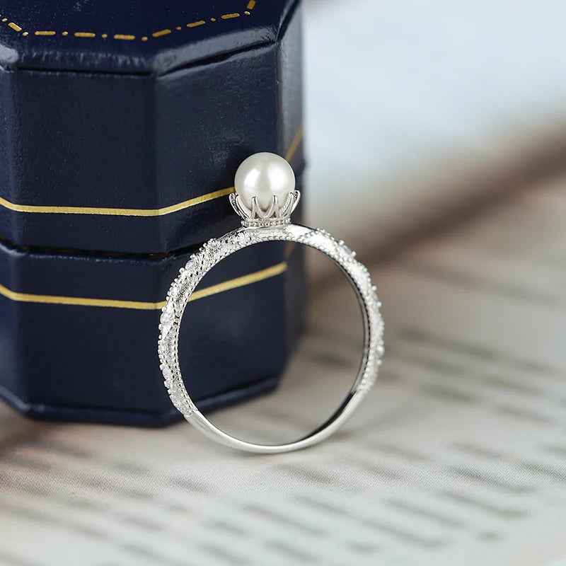 Vintage Palace-Style Pearl & Zircon Ring in Sterling Silver