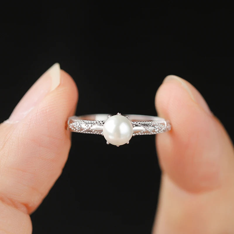 Vintage Palace-Style Pearl & Zircon Ring in Sterling Silver