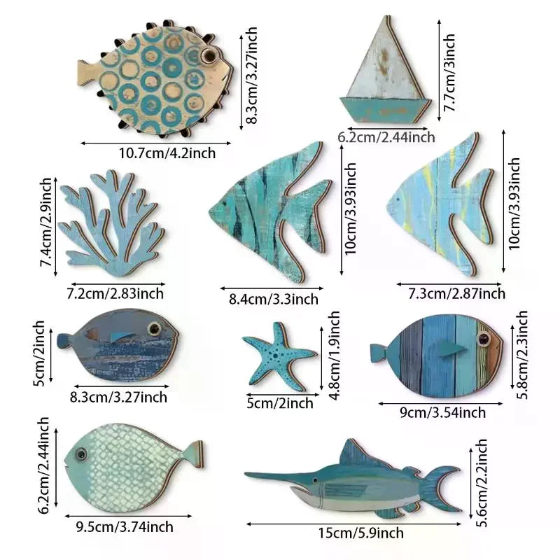 Handcrafted Wooden Fish Wall Decor Set