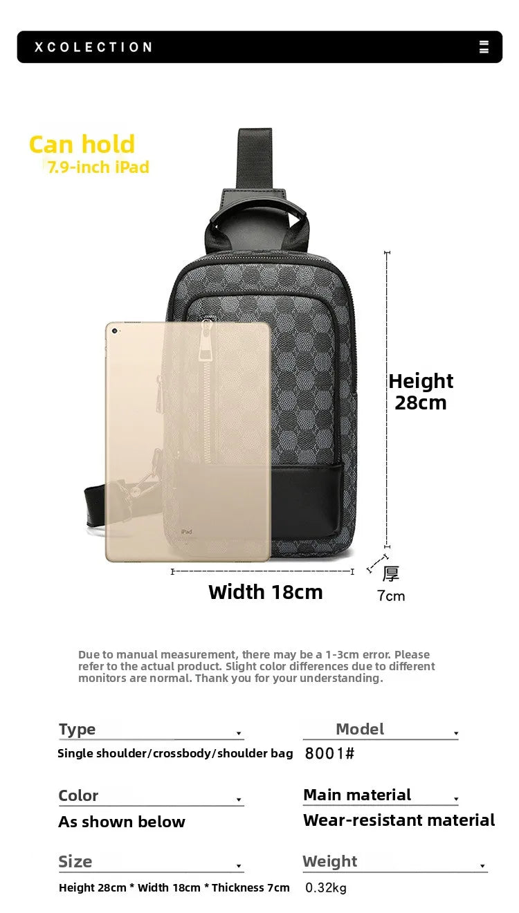Men's Waterproof PU Leather Crossbody Bag with Geometric Pattern