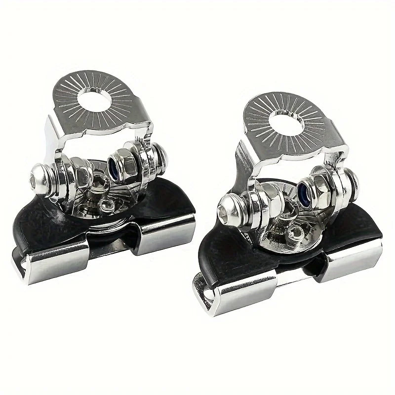 A pair of universal stainless steel LED work light mounting brackets for securing a light fixture.