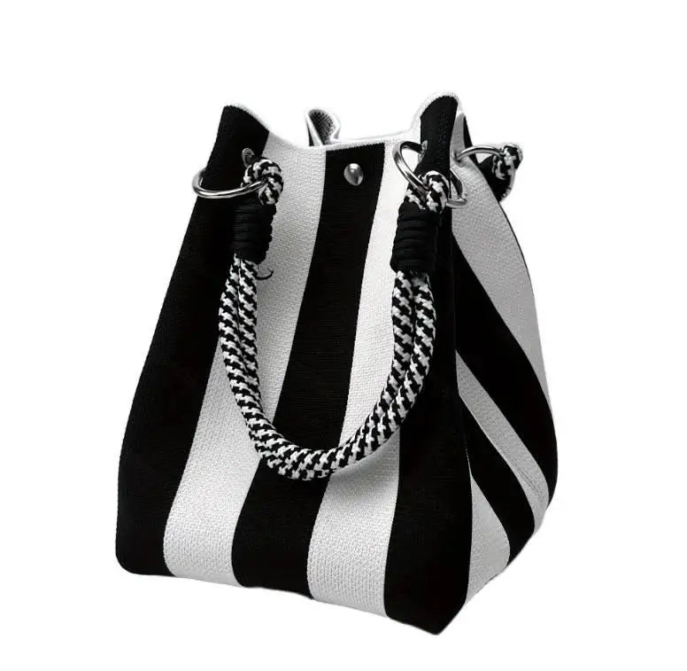 Striped Knit Mini Bucket Tote Bag