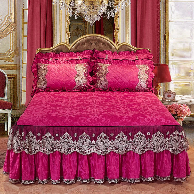 Lace Bed Skirt Set with Matching Pillowcases