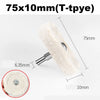 A white cotton buffing wheel with a 6.35mm shank is shown in a profile view.