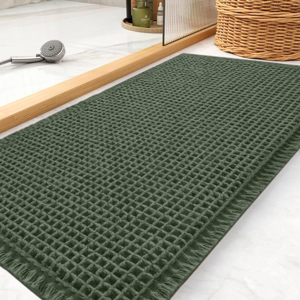Waffle Textured Quick-Dry Bath Mat with Non-Slip Backing