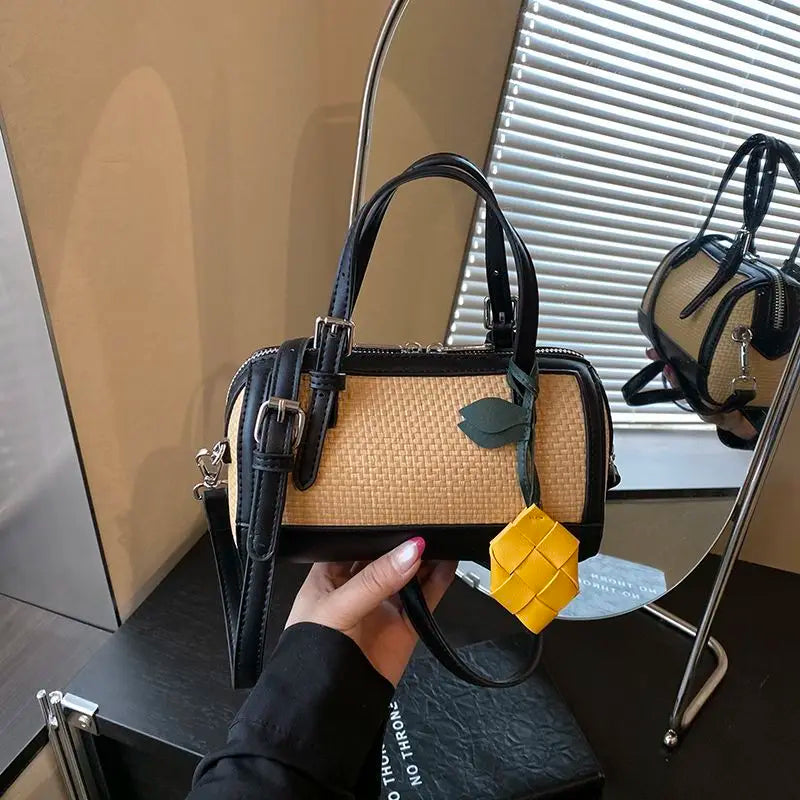 Woven PU Crossbody Bucket Bag