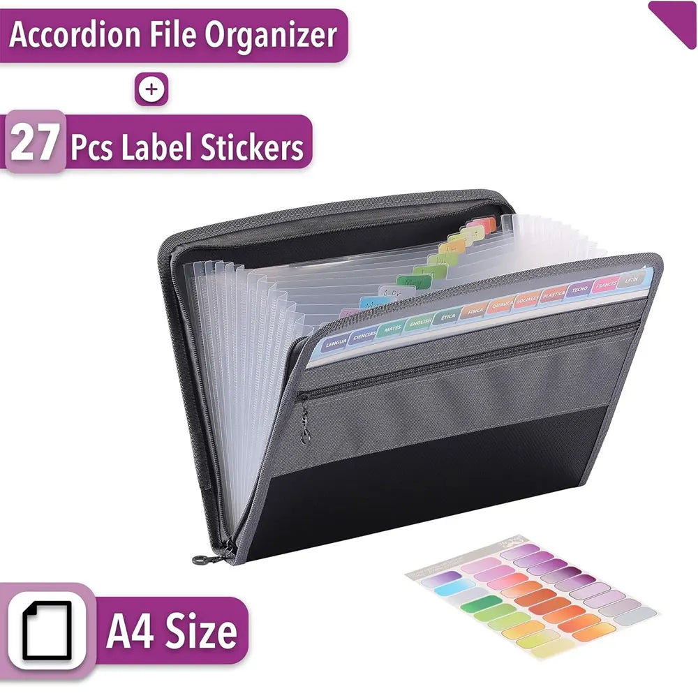 Expandable A4 Document Organizer with 13 Accordion Pockets