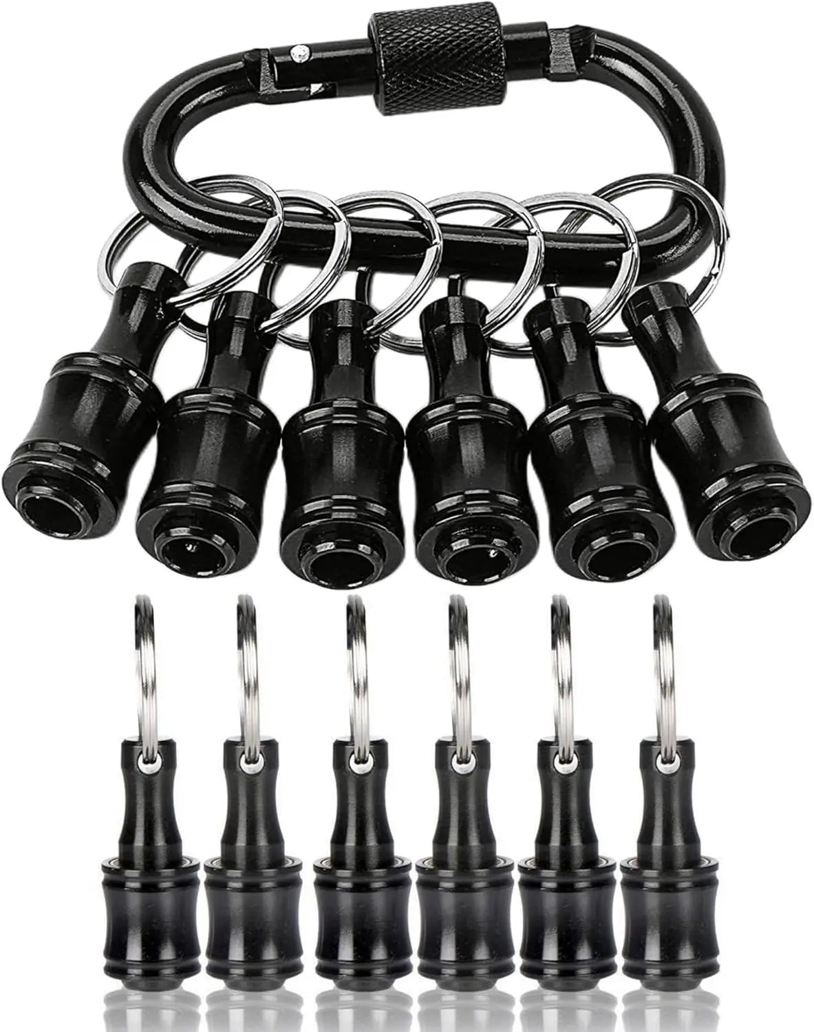 Black magnetic 1/4 inch hex bit holder keychain with quick-release chuck tool