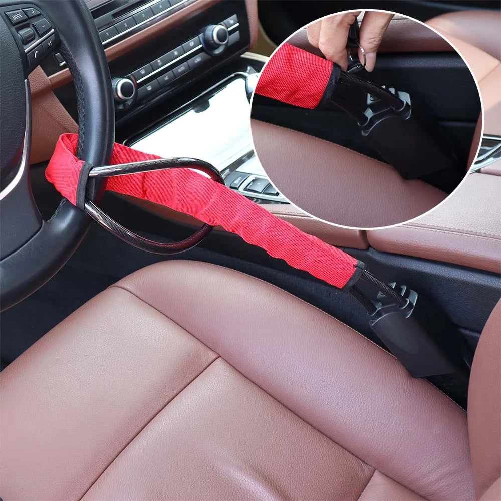 Heavy-Duty Steering Wheel Lock with Seat Belt Anchor