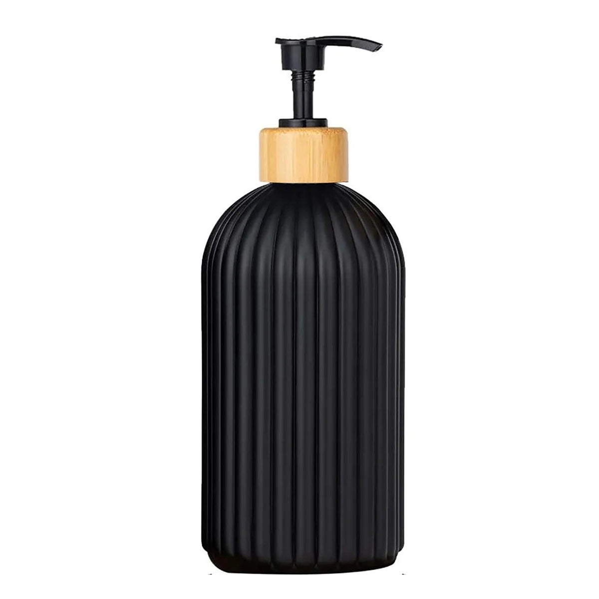 Refillable Matte Black Soap Dispenser with Wooden Tag