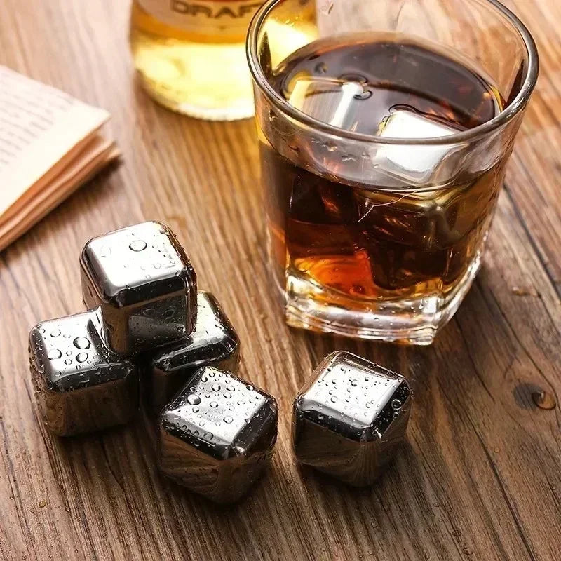 Reusable Stainless Steel Whiskey Stones with Tongs