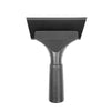 A black car windshield ice scraper and squeegee with a tapered handle.