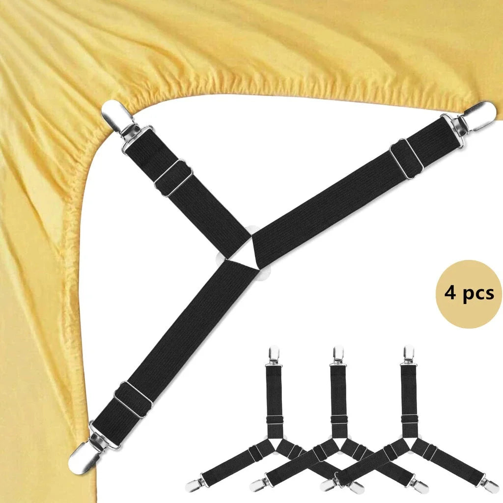 Adjustable Triangle Bed Sheet Clips with Elastic Straps (4-Pack)