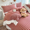 Red and Black Plaid Duvet Cover Set with Lace Embroidery