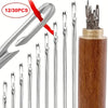 Agujas de coser de acero inoxidable con autoenhebrado y estuche de madera