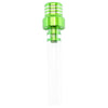 A clear plastic fuel tank breather valve with a green threaded top and cylindrical body.
