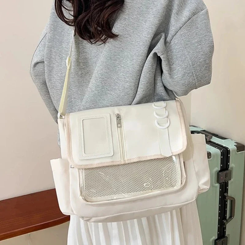 Y2K Transparent Ita Bag with DIY Badge Display Panel