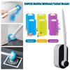 A set of 24 disposable toilet brush refills in Ocean, Lemon, and Lavender colors with a white handle.